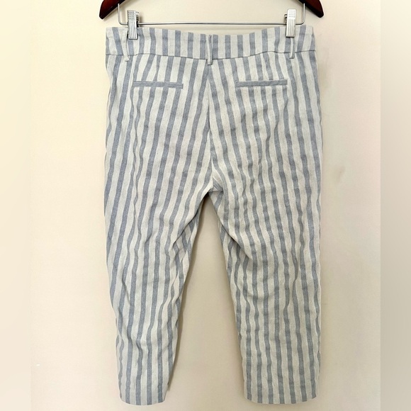 SHARAGANO Women’s Linen Blend Crop Blue Cream Stretchy Stripe Pants Size 6 - Picture 3 of 13